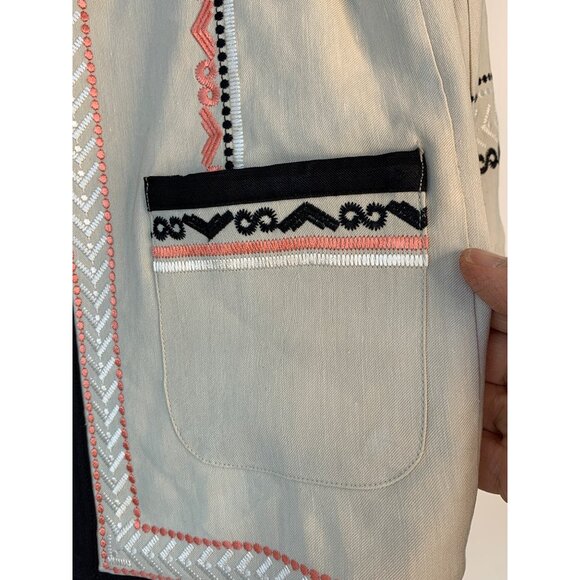 Sigrid Olsen Signature Embroidered Beige Linen Crop Boxy Jacket Size 4 9012 New - Picture 10 of 12